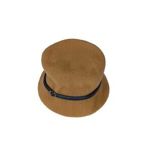 The Scala Collection Women's Bucket Hat Brown Wooly with Black Faux Leather Trim